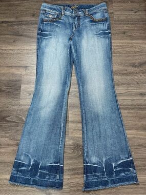JoyJoy Studded Flare Jeans Womens Light Wash Wide Leg Boho Y2K Denim